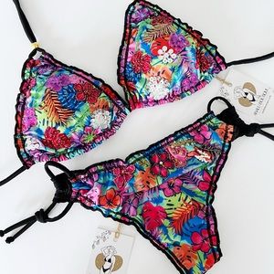 NWT Multicolor Floral Handmade Sexy Swimsuit Bathing Suit Bikini Colombian